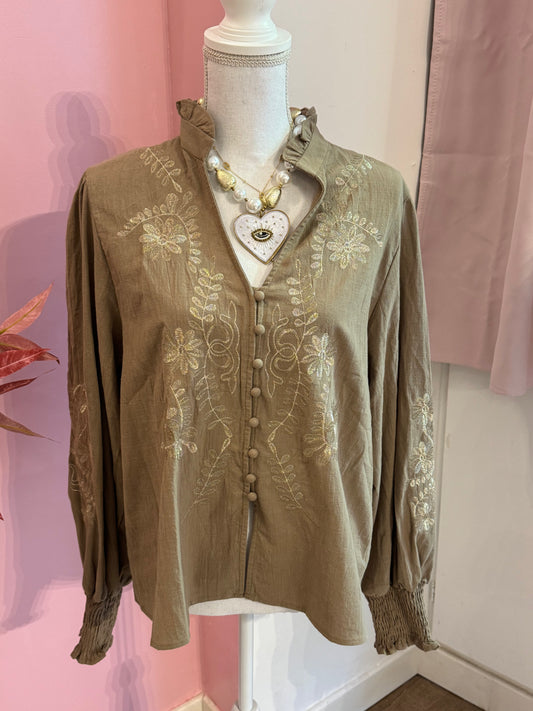 Chemisier avec broderies dorées