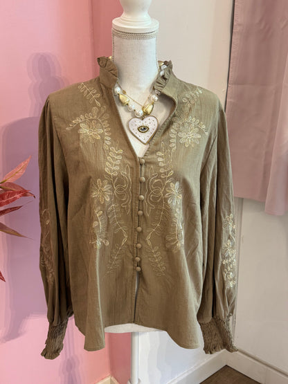 Chemisier avec broderies dorées