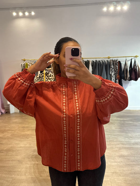 Chemisier orange bohème à motif