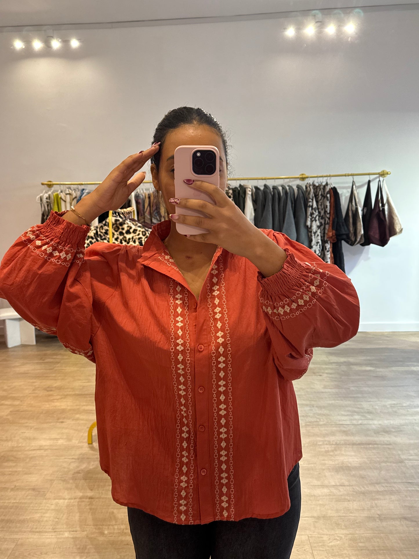 Chemisier orange bohème à motif