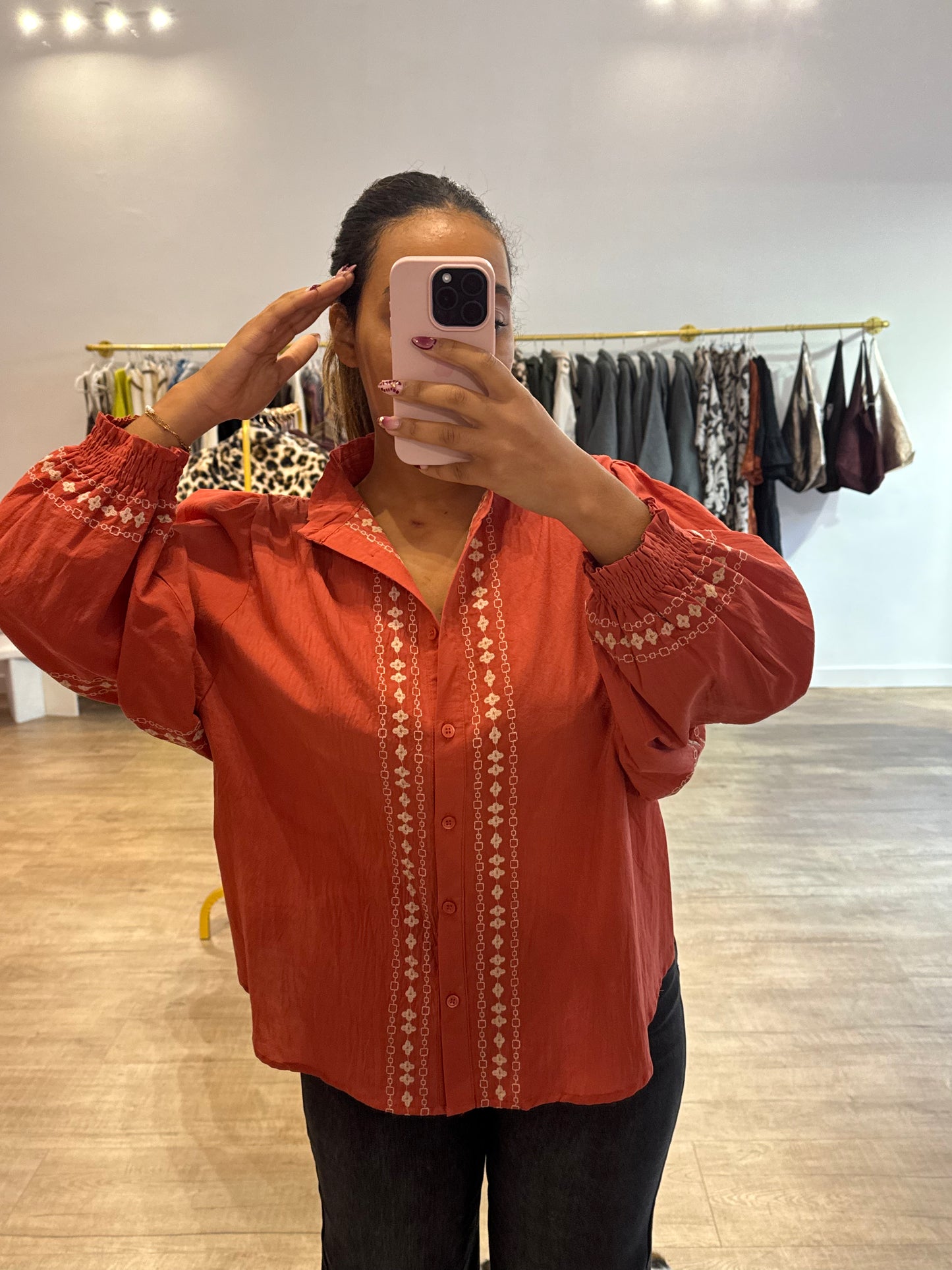 Chemisier orange bohème à motif