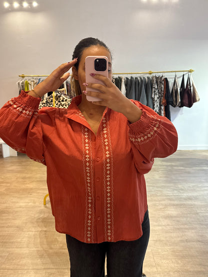Chemisier orange bohème à motif