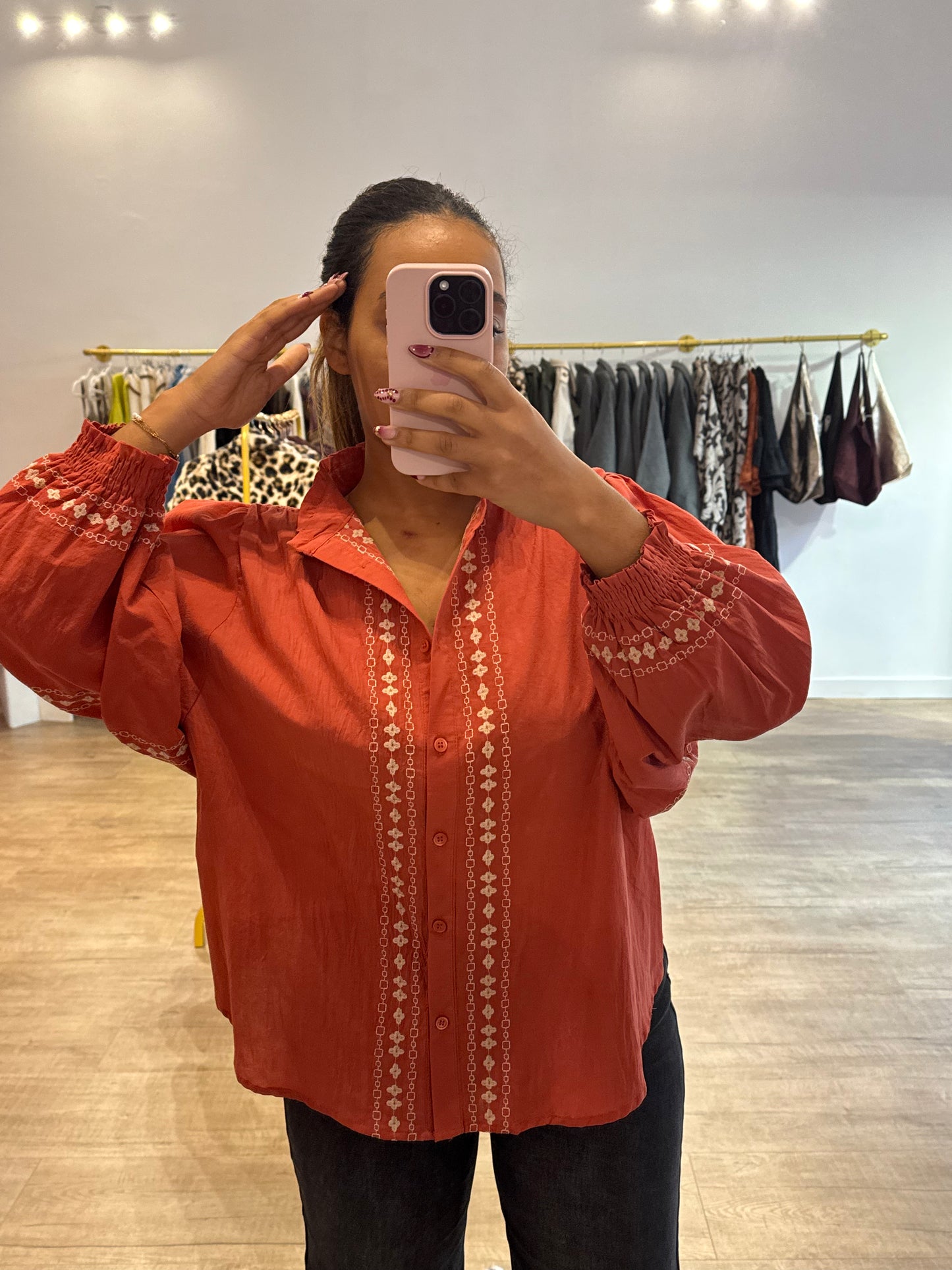 Chemisier orange bohème à motif