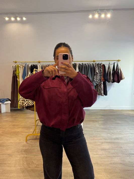 Blouson bomber bordeaux effet daim