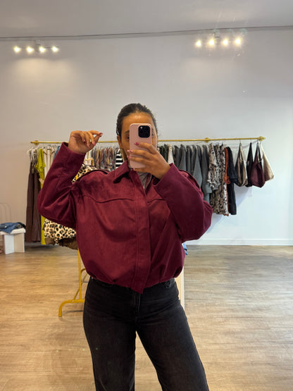 Blouson bomber bordeaux effet daim