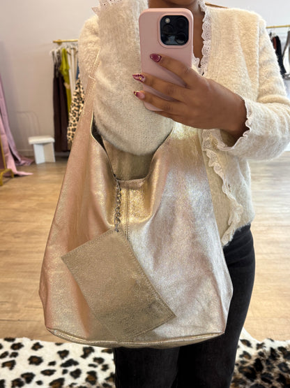 Sac scintillant en cuir retourné