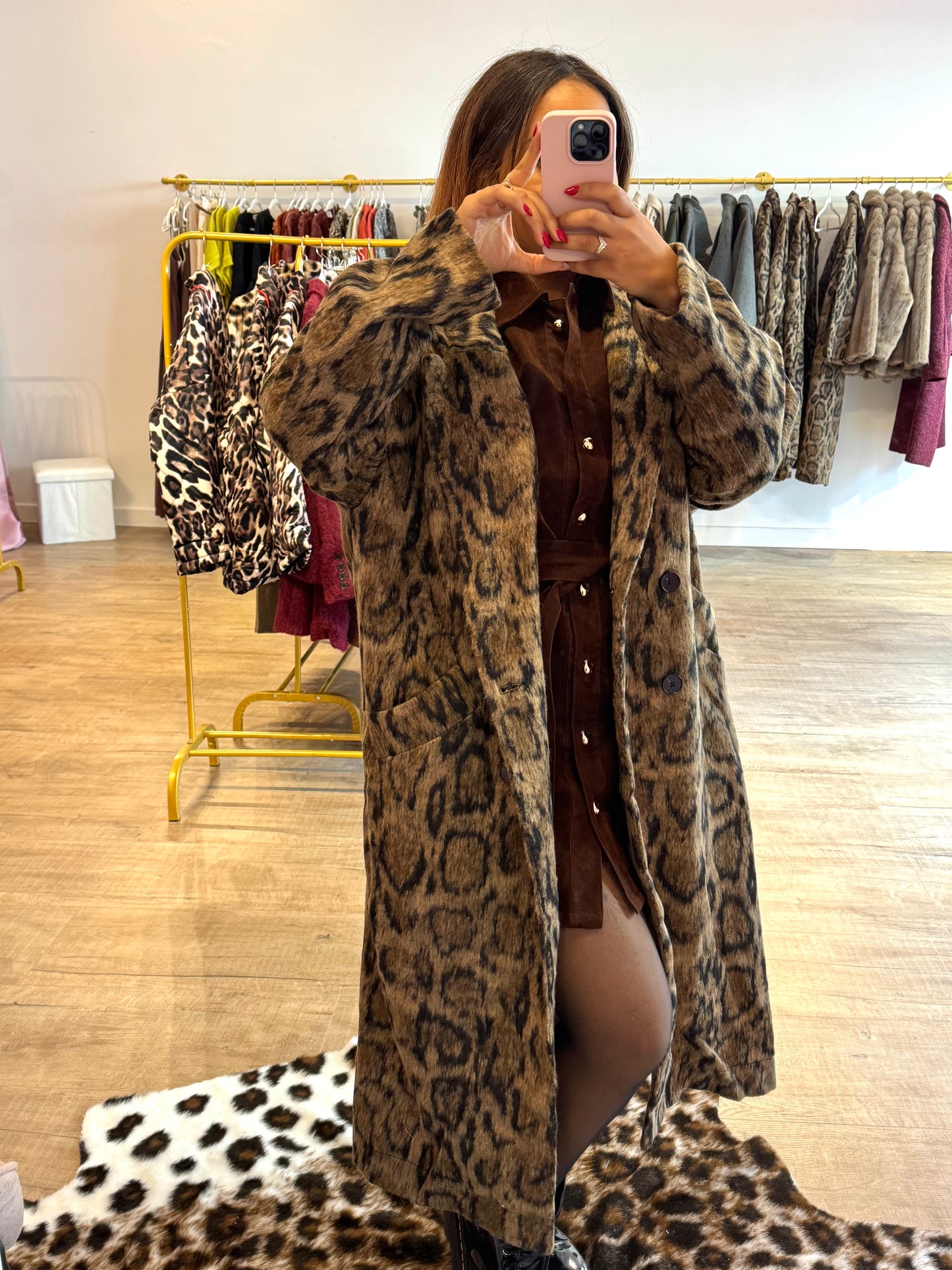 Veste longue motif léopard