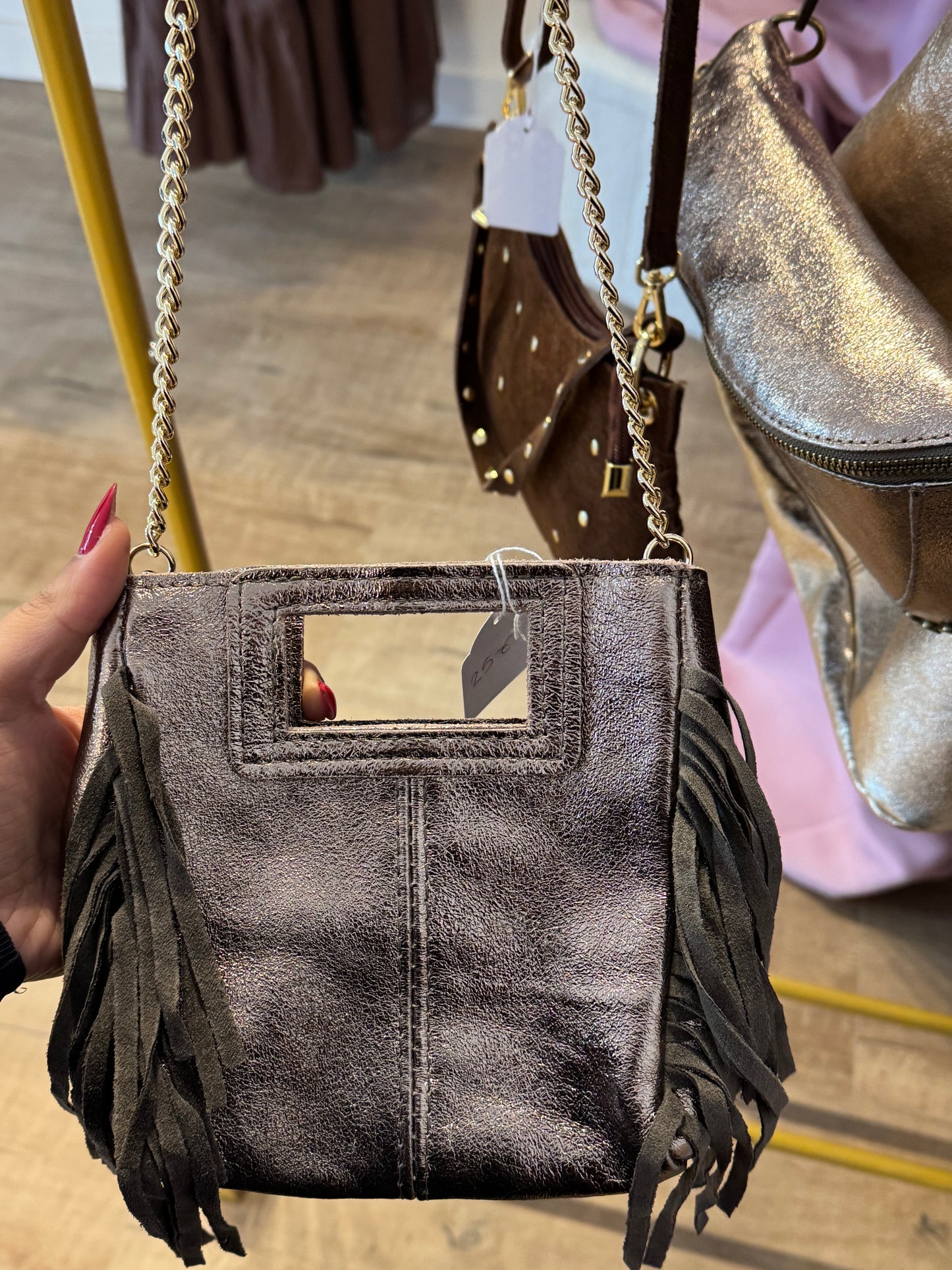 Sac en Cuir Brillant à Franges