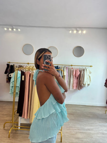 Top volant turquoise dos nu