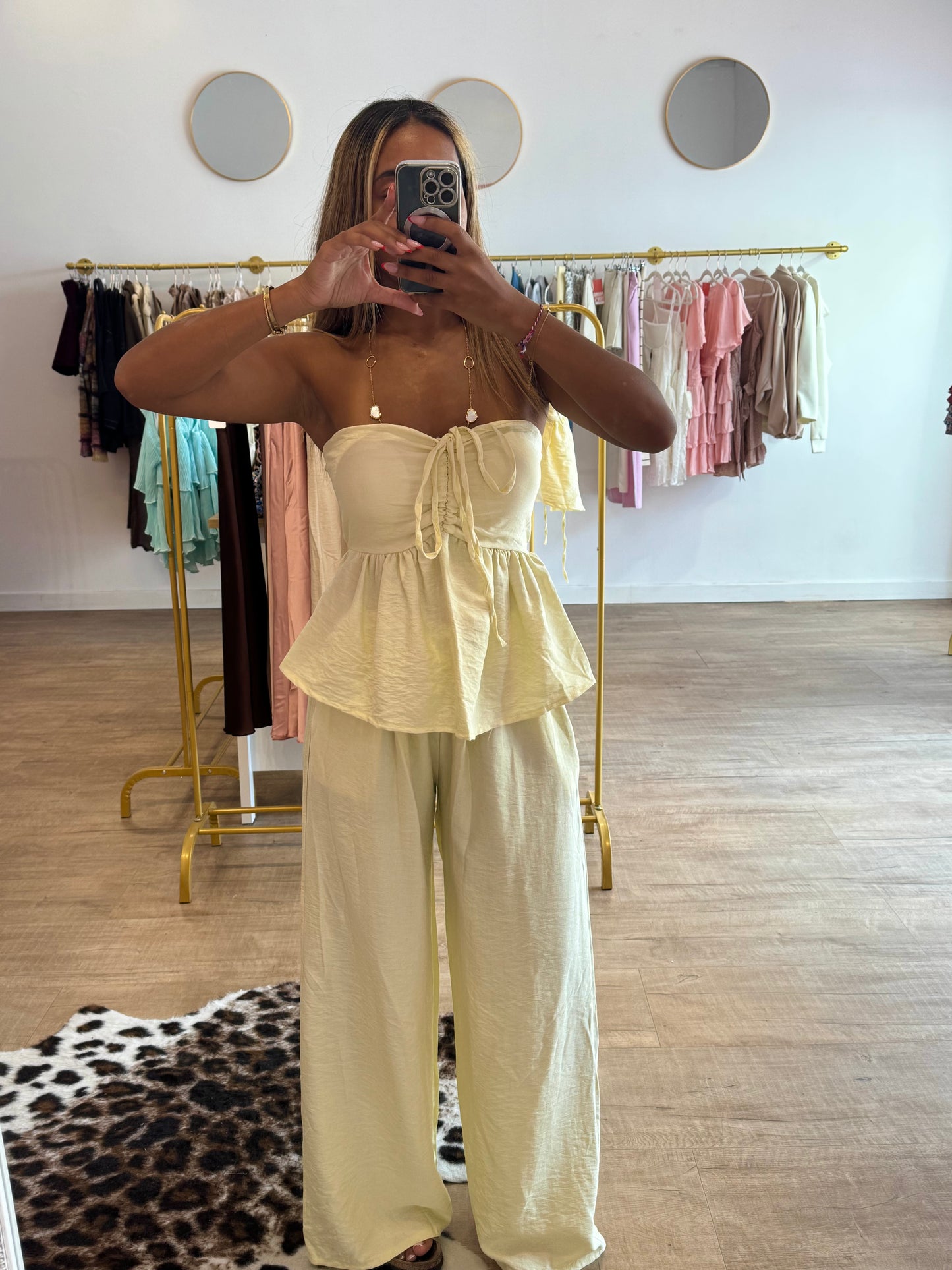 Pantalon effet lin jaune