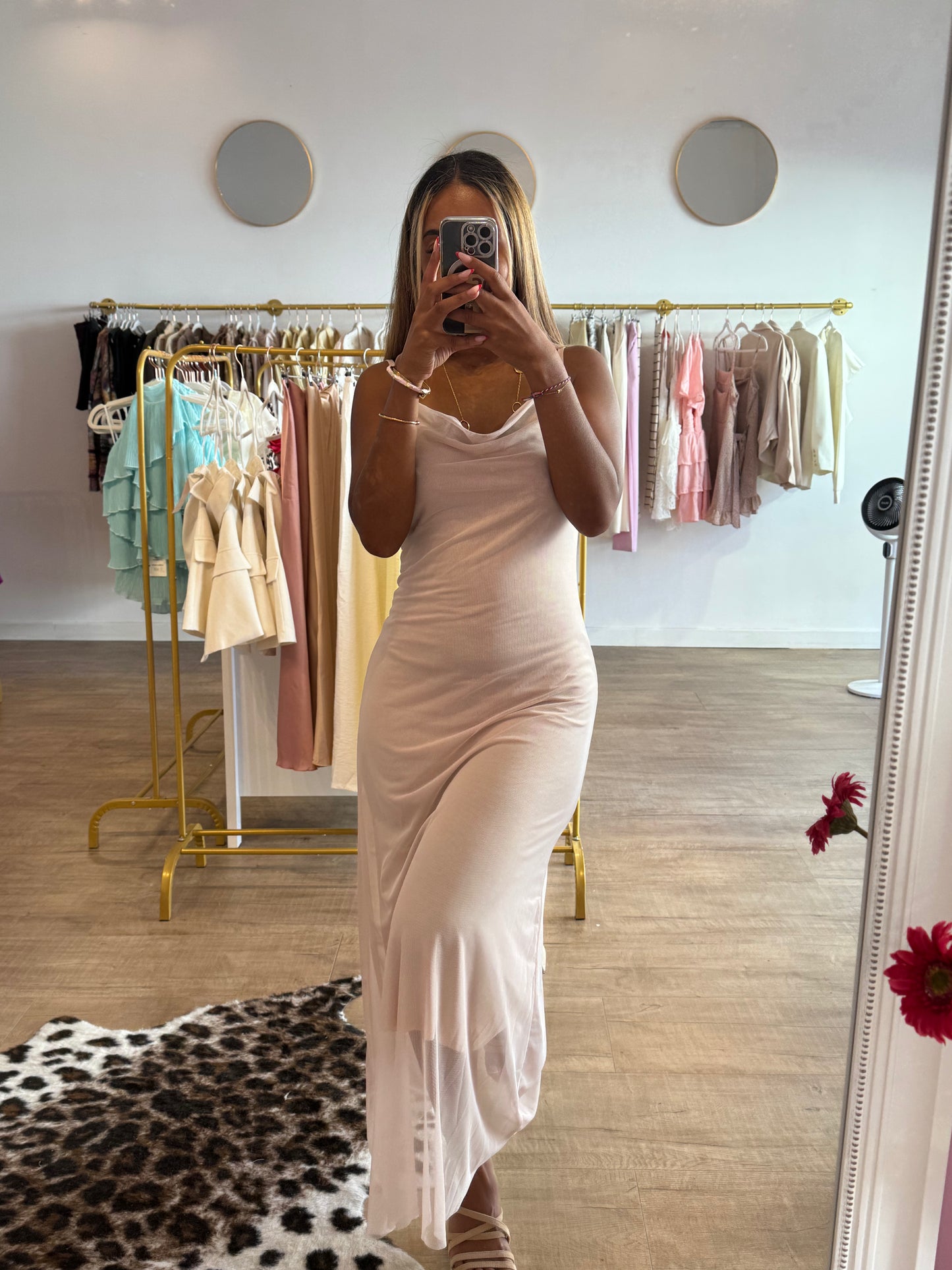 Robe longue rose poudré