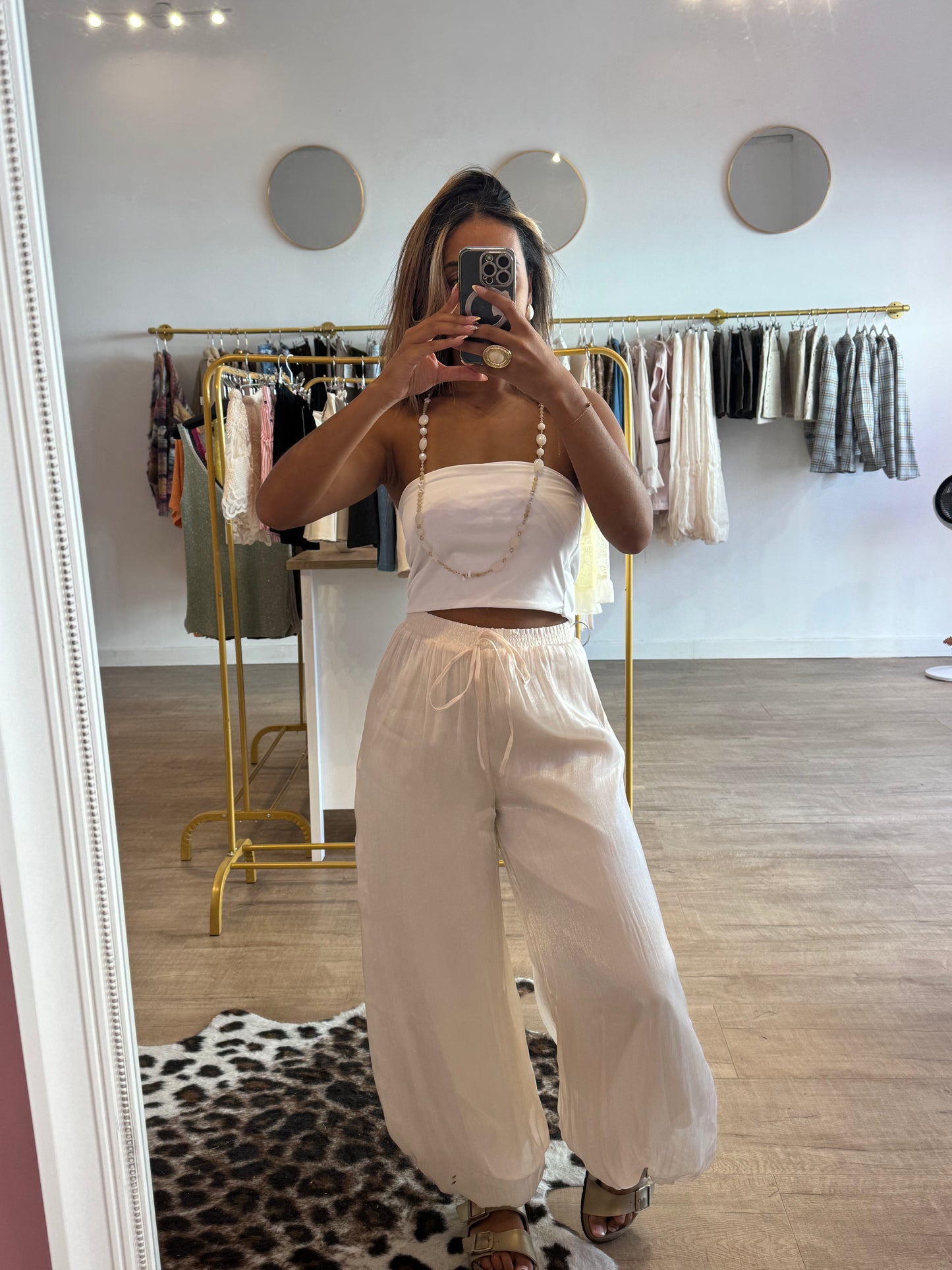 Pantalon Bouffant Satiné Crème