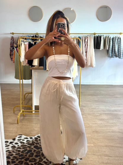 Pantalon Bouffant Satiné Crème