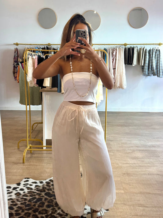 Pantalon Bouffant Satiné Crème