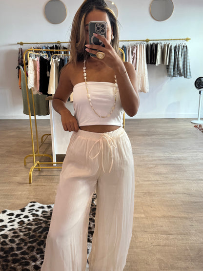 Pantalon Bouffant Satiné Crème