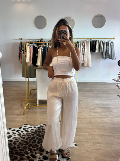 Pantalon Bouffant Satiné Crème