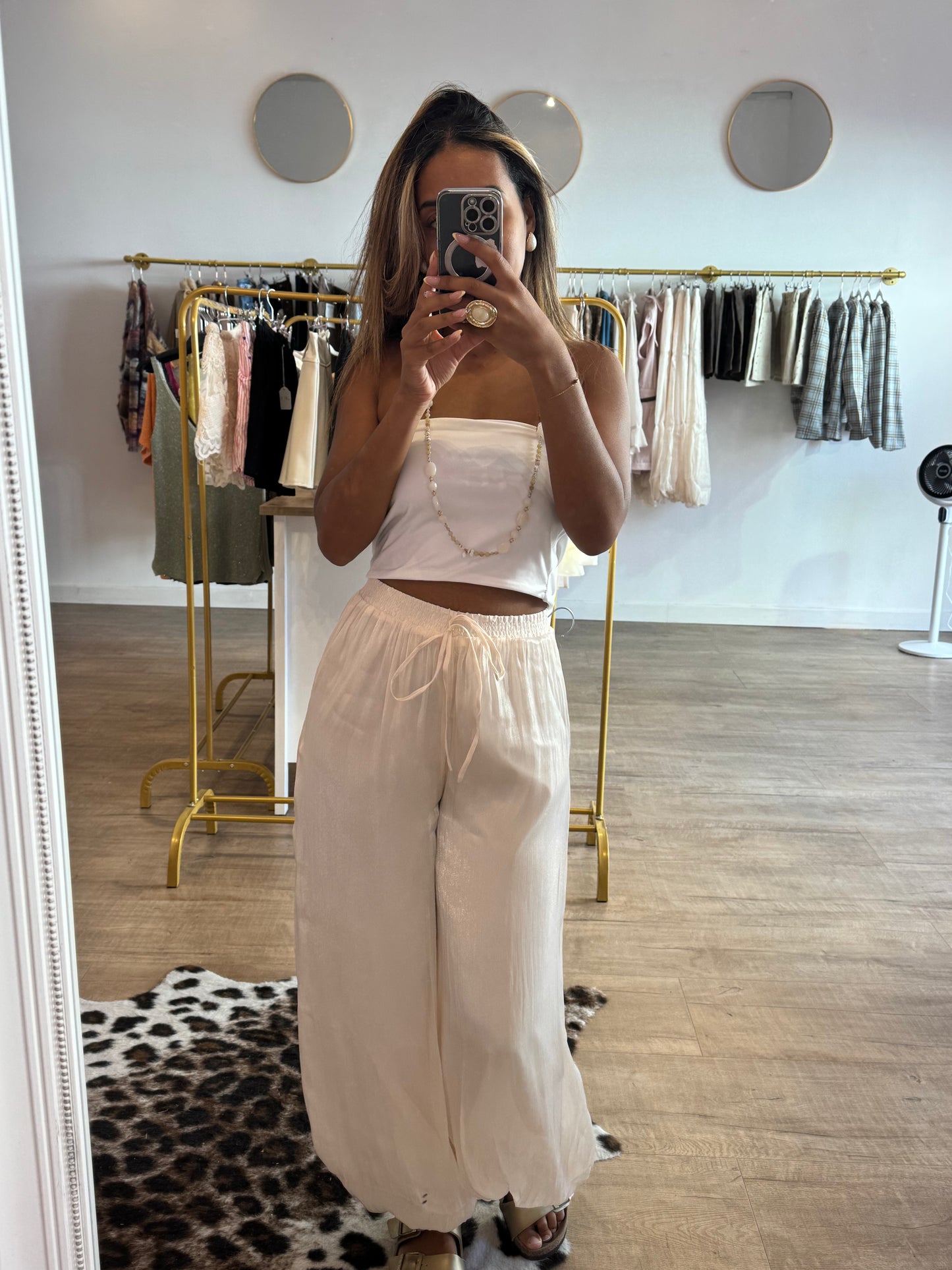 Pantalon Bouffant Satiné Crème