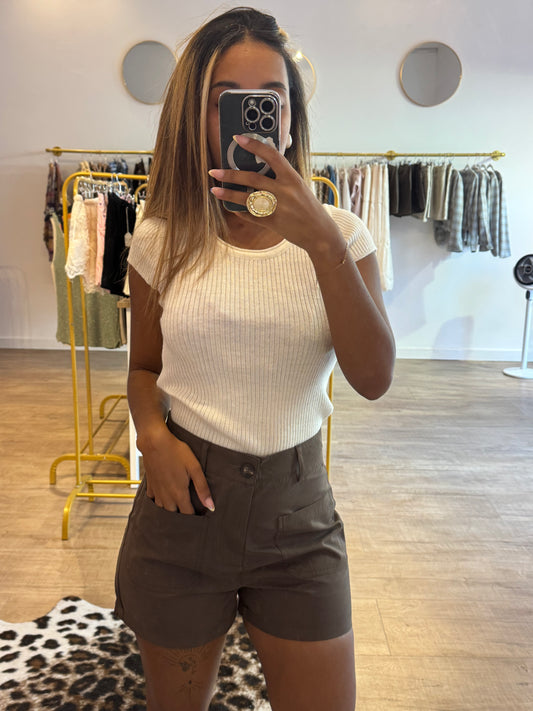 Short Marron Ultra Doux à Poches
