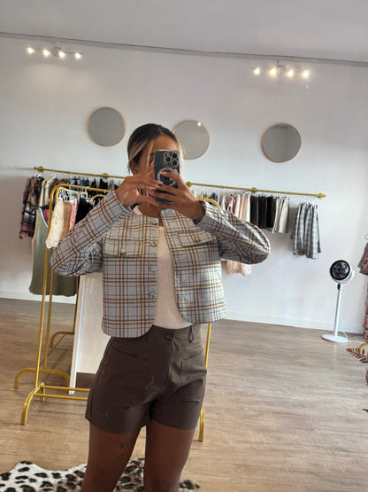 Veste Structurée à Carreaux Pastel