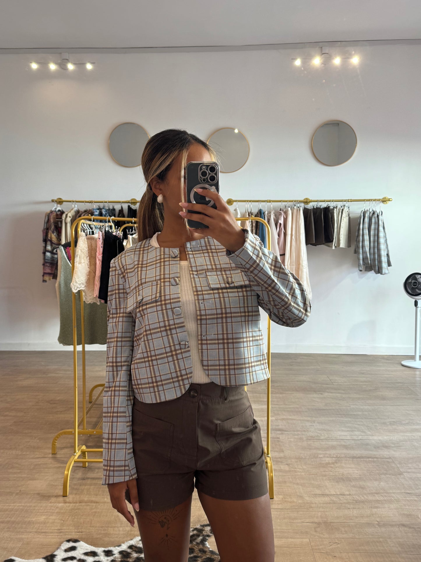 Veste Structurée à Carreaux Pastel