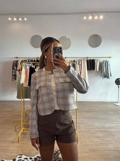 Veste Structurée à Carreaux Pastel