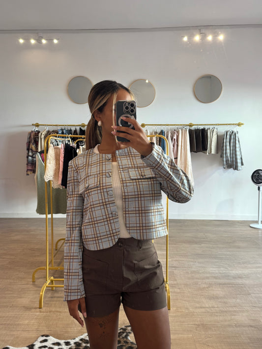 Veste Structurée à Carreaux Pastel