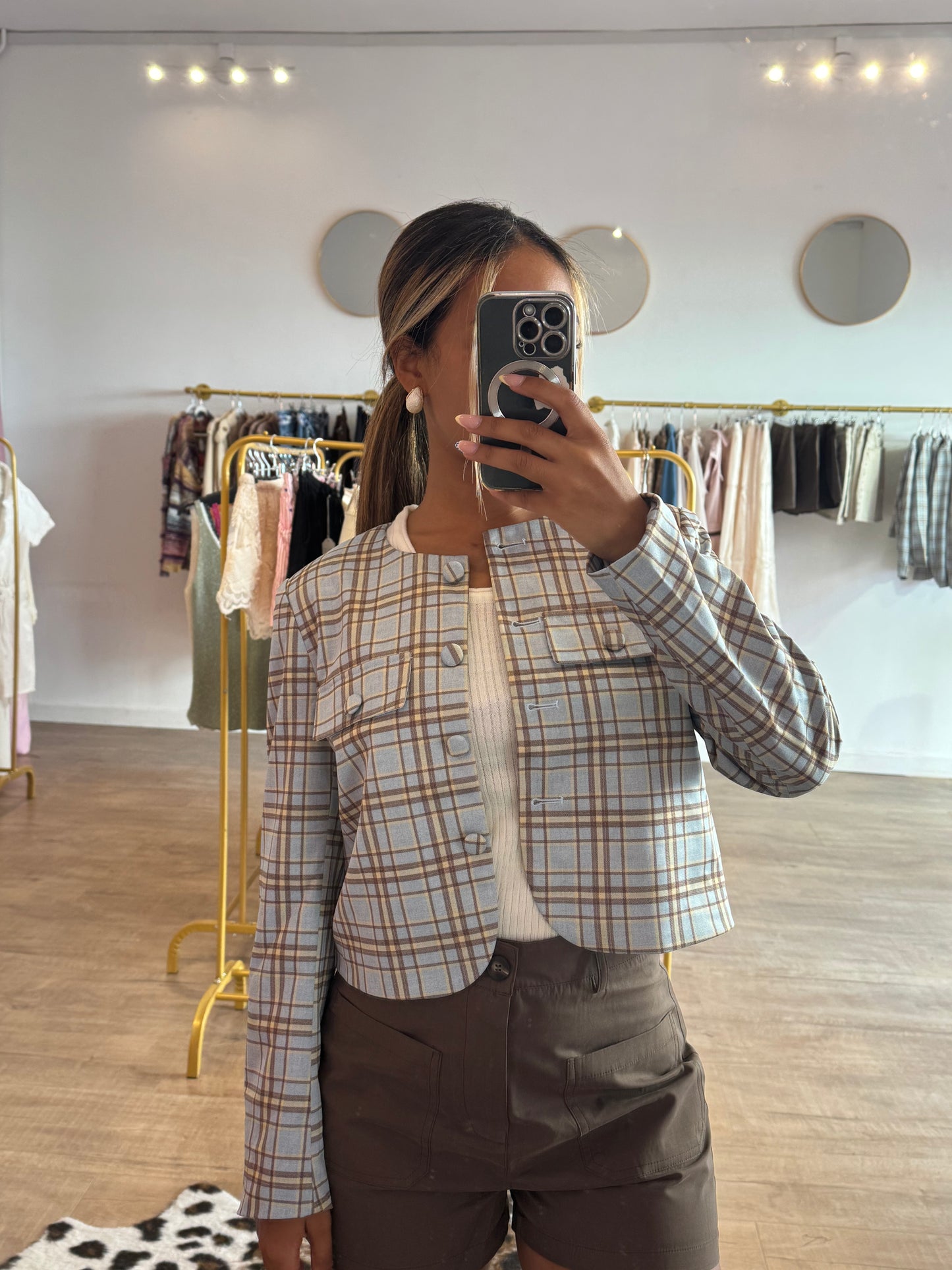 Veste Structurée à Carreaux Pastel