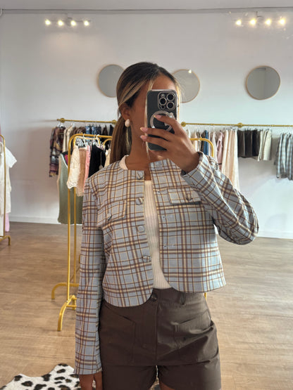 Veste Structurée à Carreaux Pastel