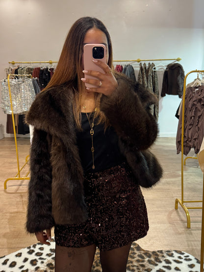 Manteau en Fausse Fourrure – Chocolat