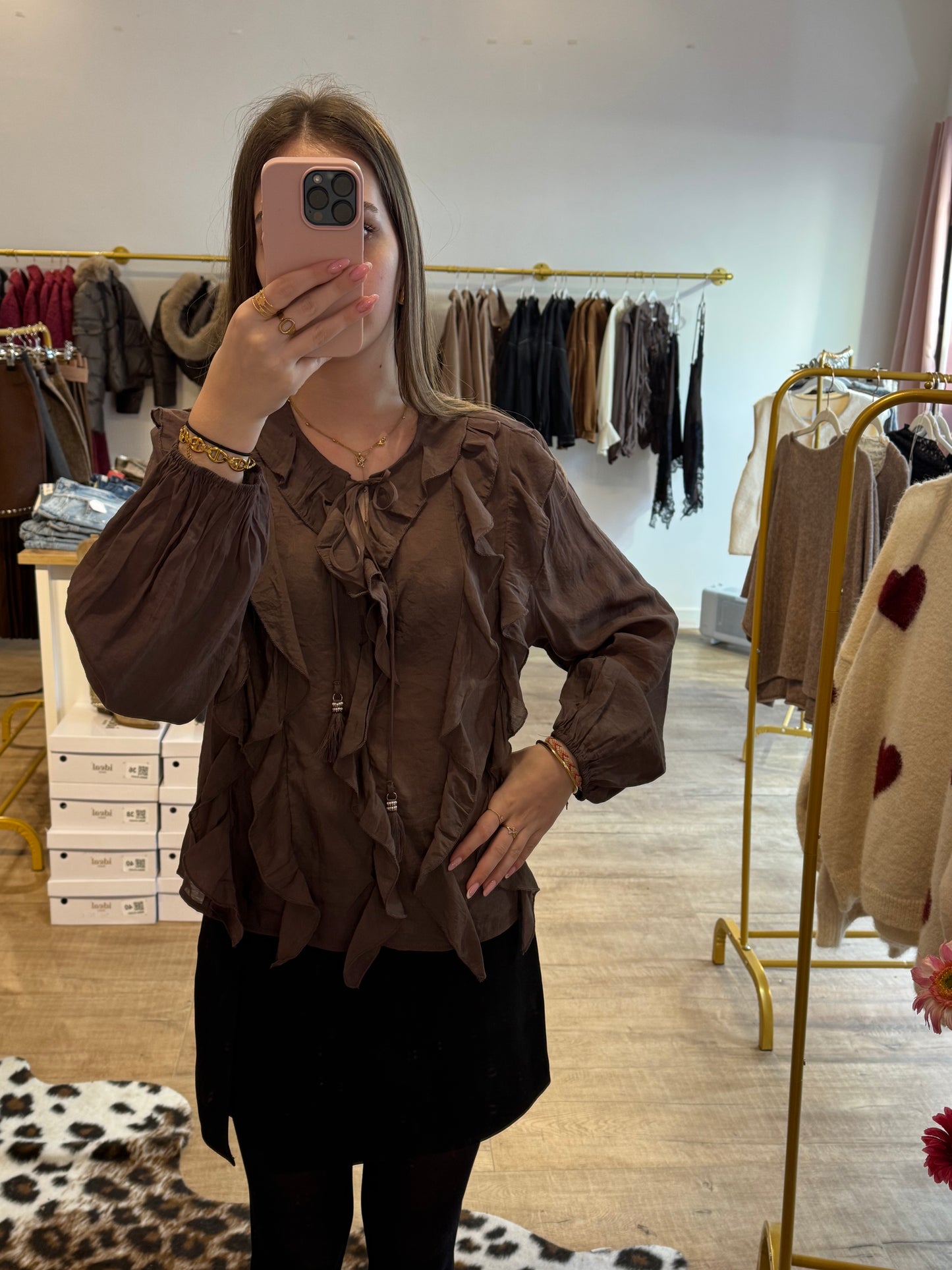 Chemisier bohème marron à cordons tressés