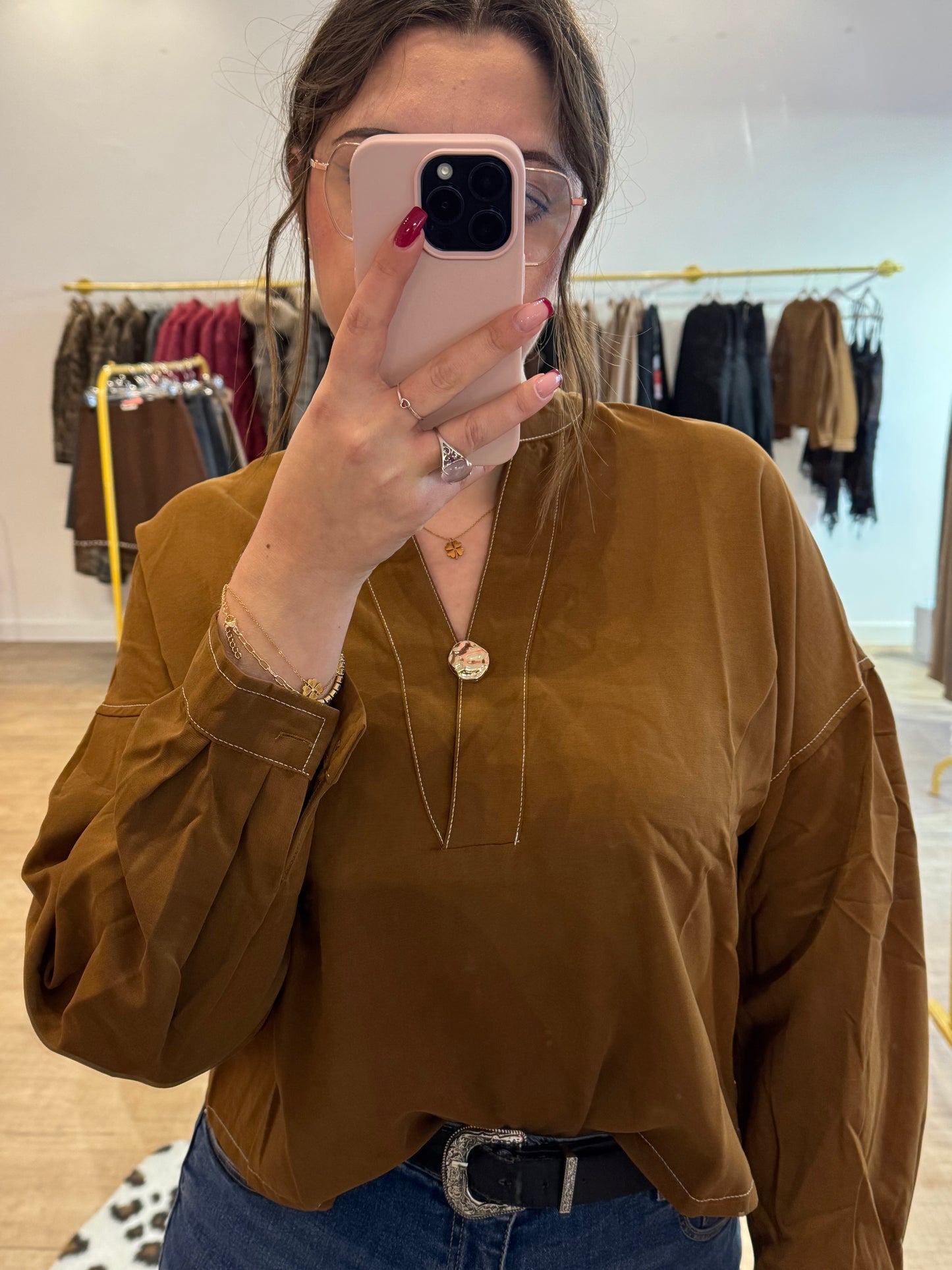 Chemisier Marron Bouton Dorée