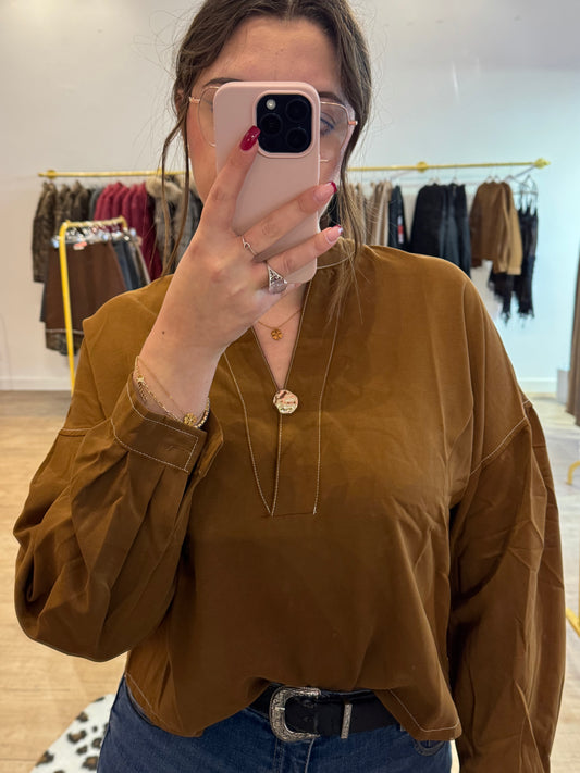 Chemisier Marron Bouton Dorée