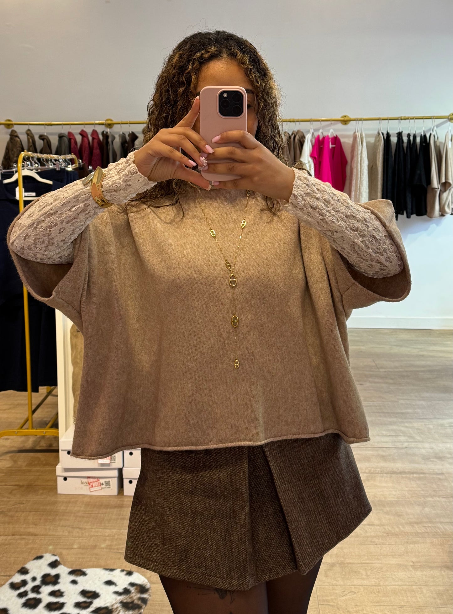 Pull effet dentelle Beige