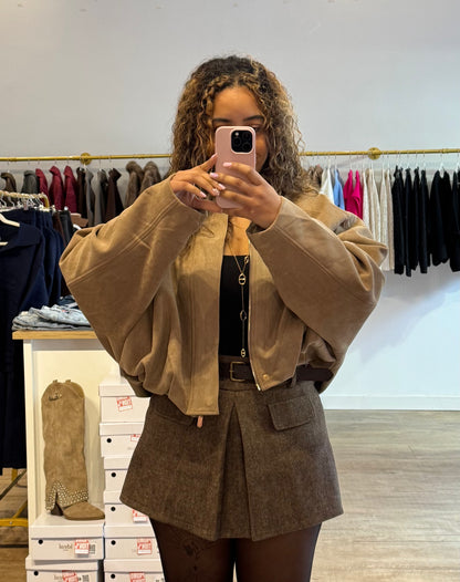 Veste Bomber Effet Daim beige et doré