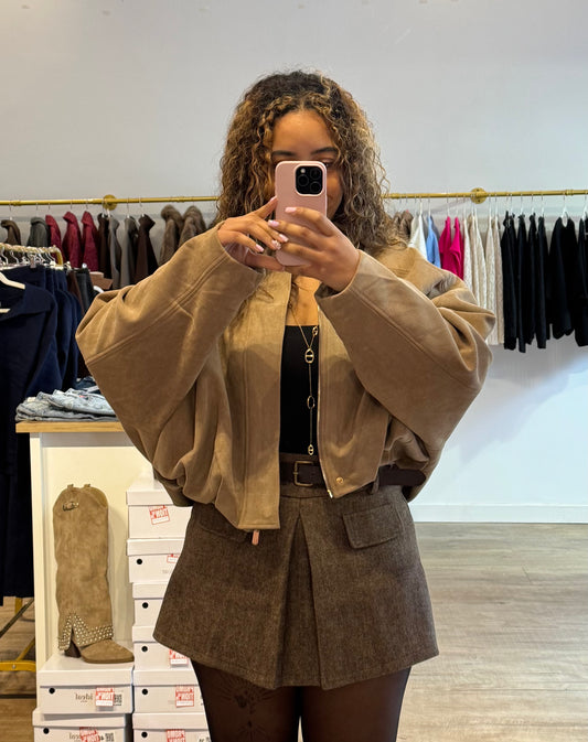 Veste Bomber Effet Daim beige et doré