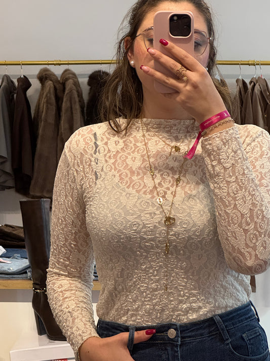 Pull Dentelle Manches Longues Crème