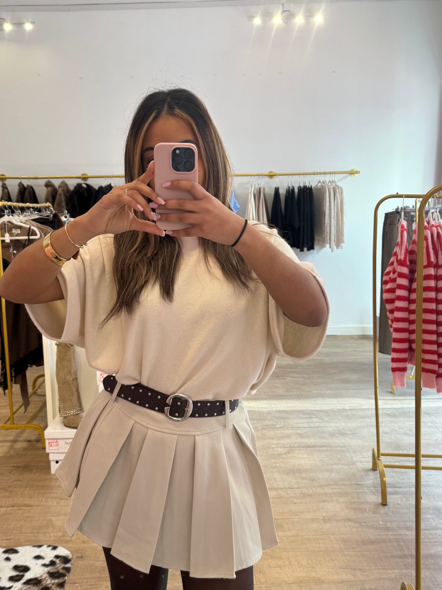 Jupe-short crème plissée