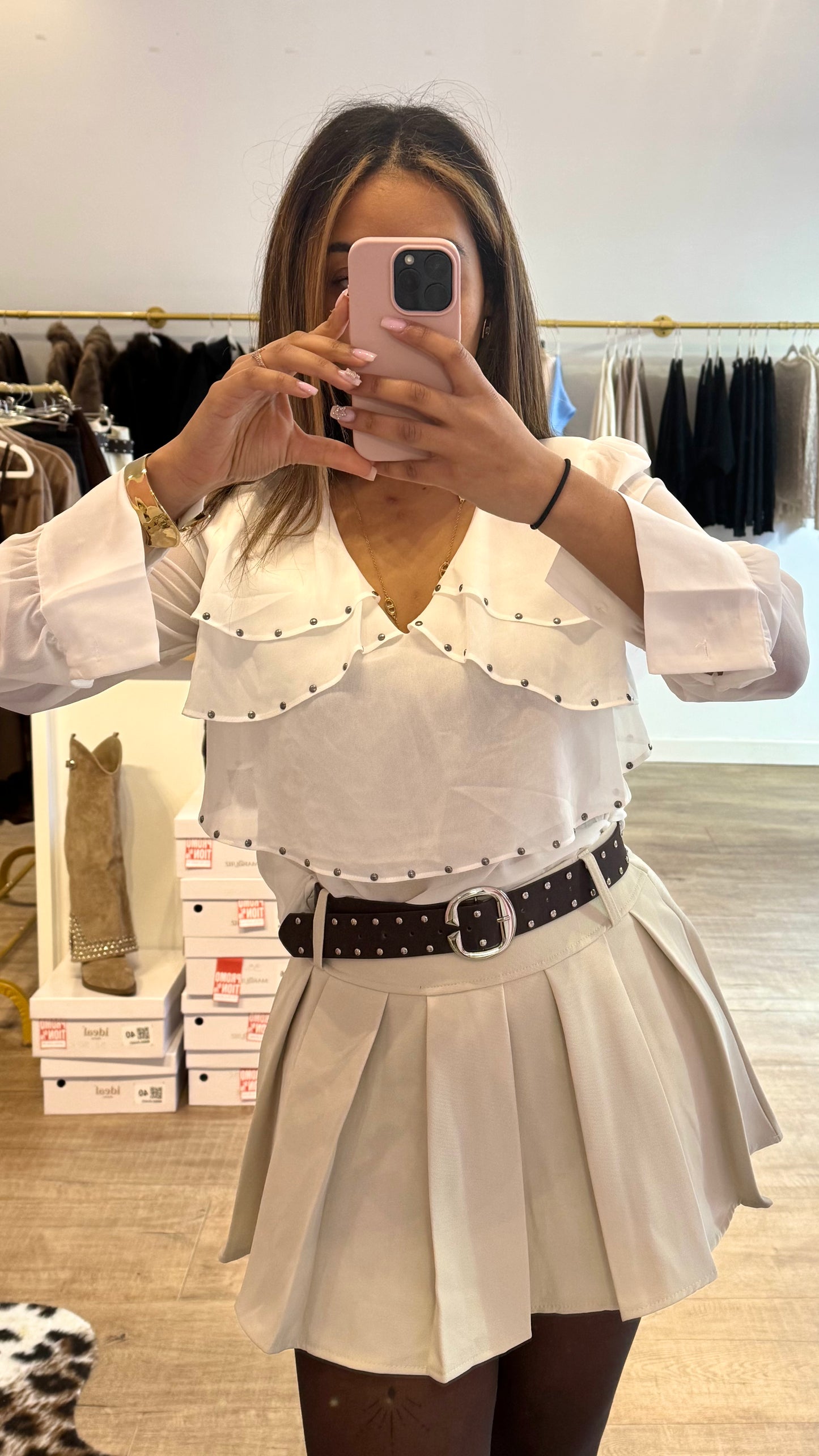 Chemisier blanc à clous