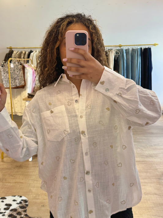 Chemisier Blanc en Cotton – Cœur Doré