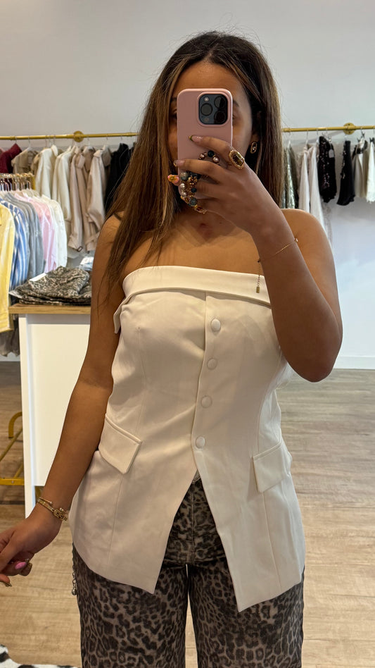 Corset blanc épaule dénudée à boutons