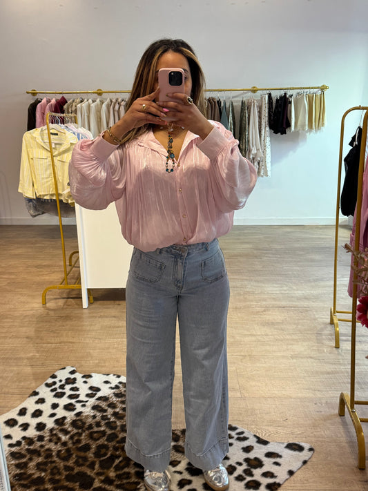 Jean taille haute wide leg à poches avant