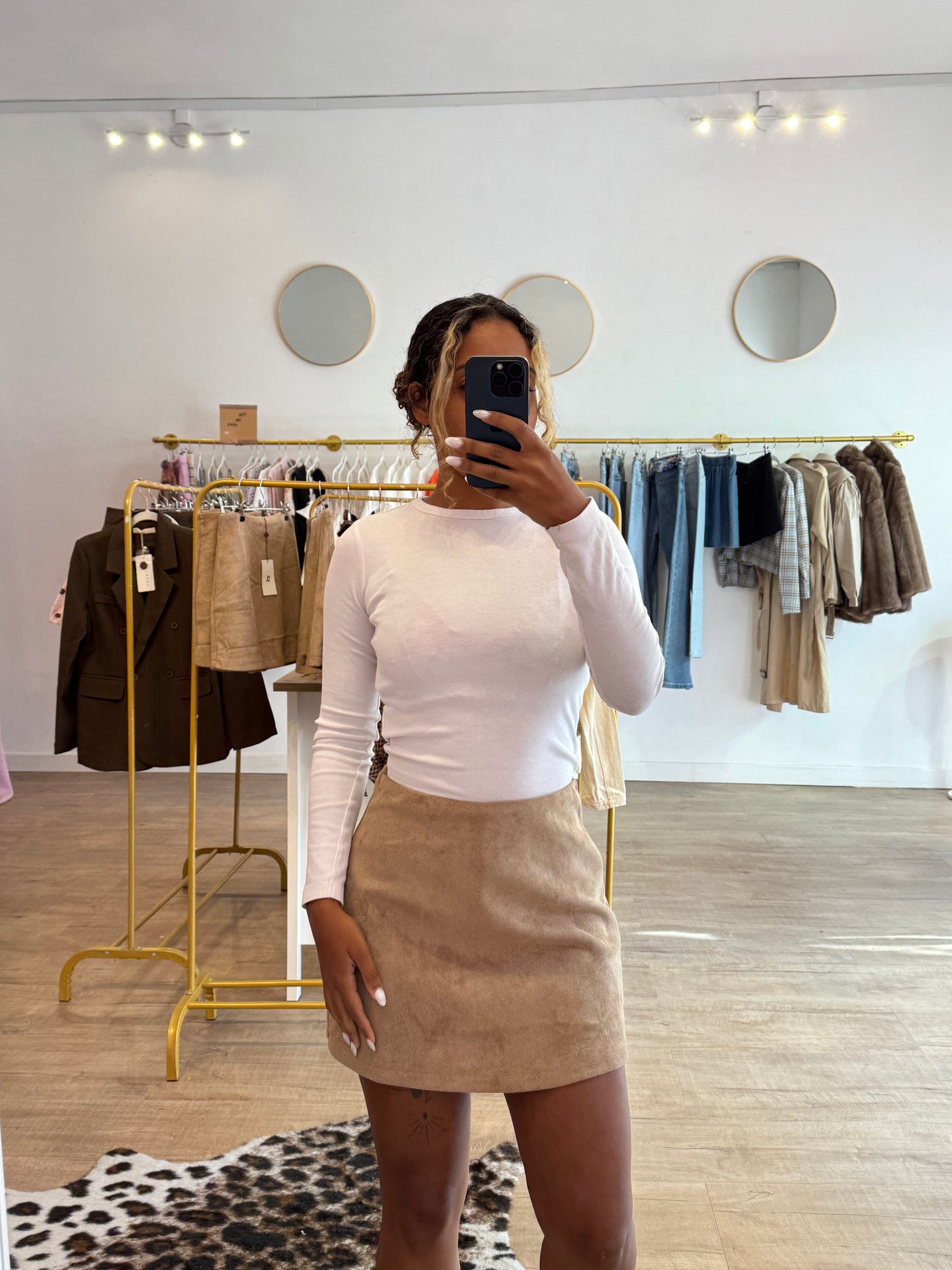 Jupe-short effet daim beige Cléo