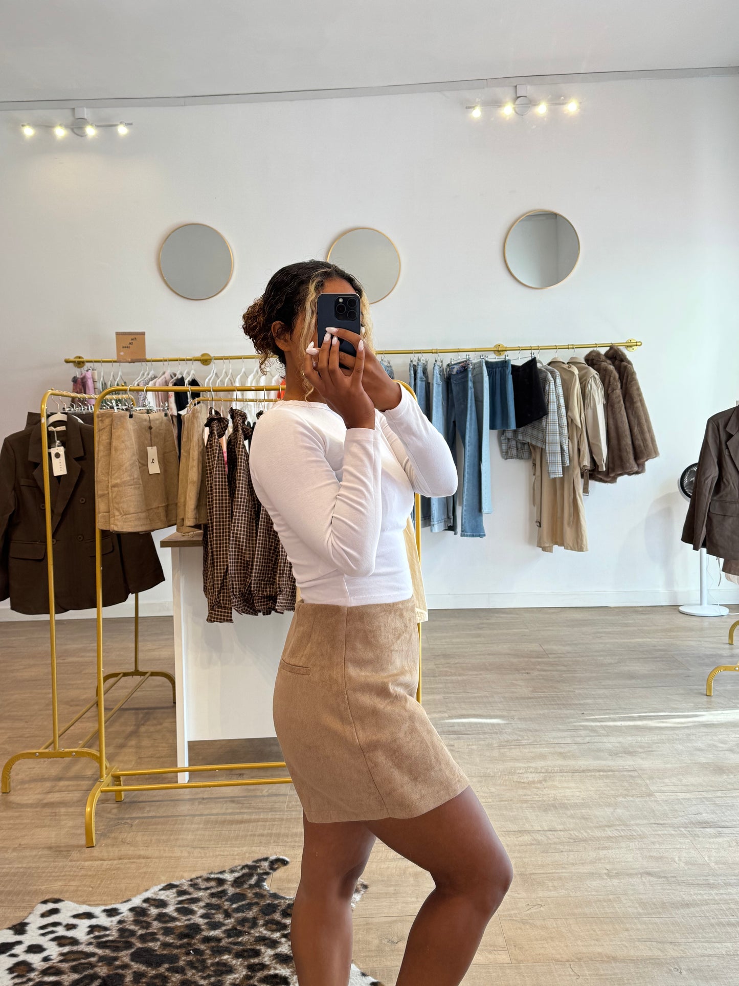 Jupe-short effet daim beige Cléo