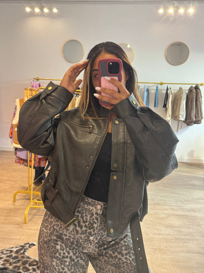 Veste similicuir kaki